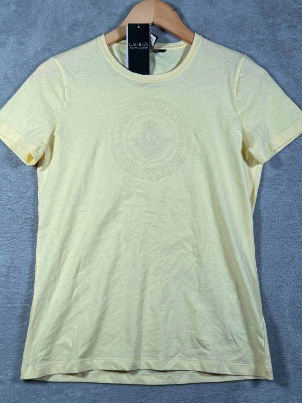 Lauren Ralph Lauren T Shirt Womens XS Yellow Summer Beach Club Crest $79.50